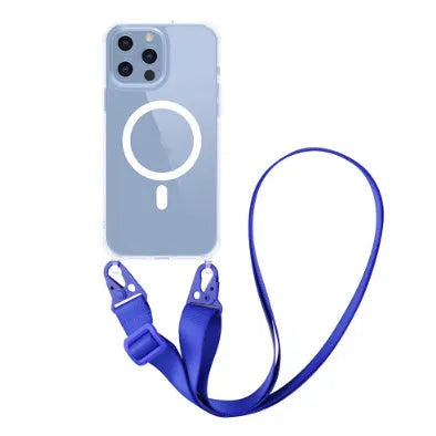Magnetic lanyard crossbody transparent phone case for iPhone 16 series in TPU PC with anti-fall back cover