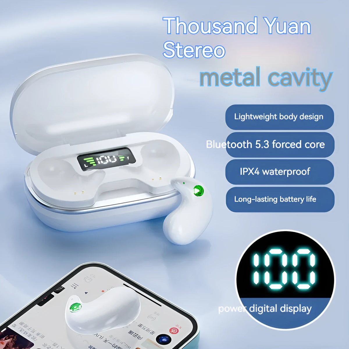 Wireless Bluetooth sleep headset in black or white with 80-hour battery, Bluetooth 5.3 and 500mAh charging case