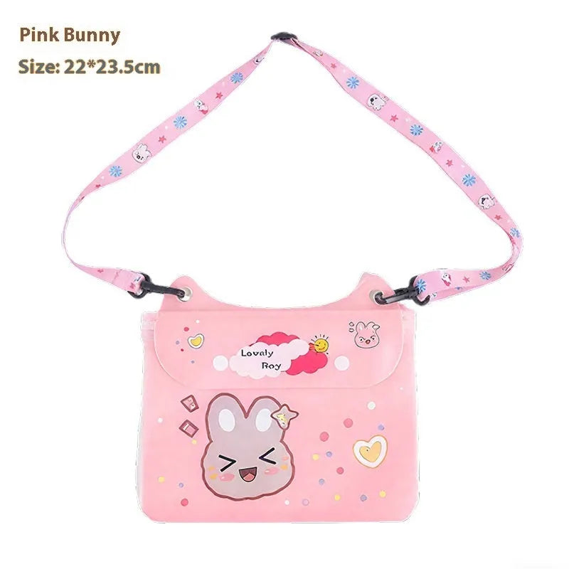 Waterproof PVC phone waist bag with adjustable waistband and touch screen, cartoon animal design, free size