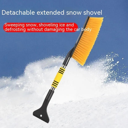 Yellow telescopic car snow scraper brush with thickened plastic snow ploughing blade for winter defrosting