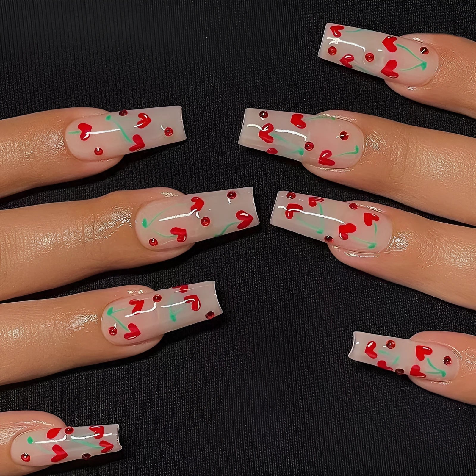 French Love Red Diamond Small Cherry Wear Armor nail art kit with 24 decorative sheets and adhesive