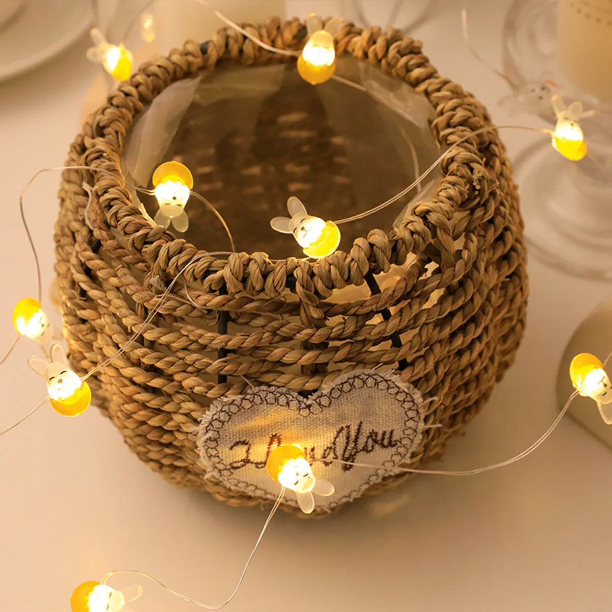 Easter LED bunny string lights with carrot and transparent white rabbit shapes on flexible copper wire