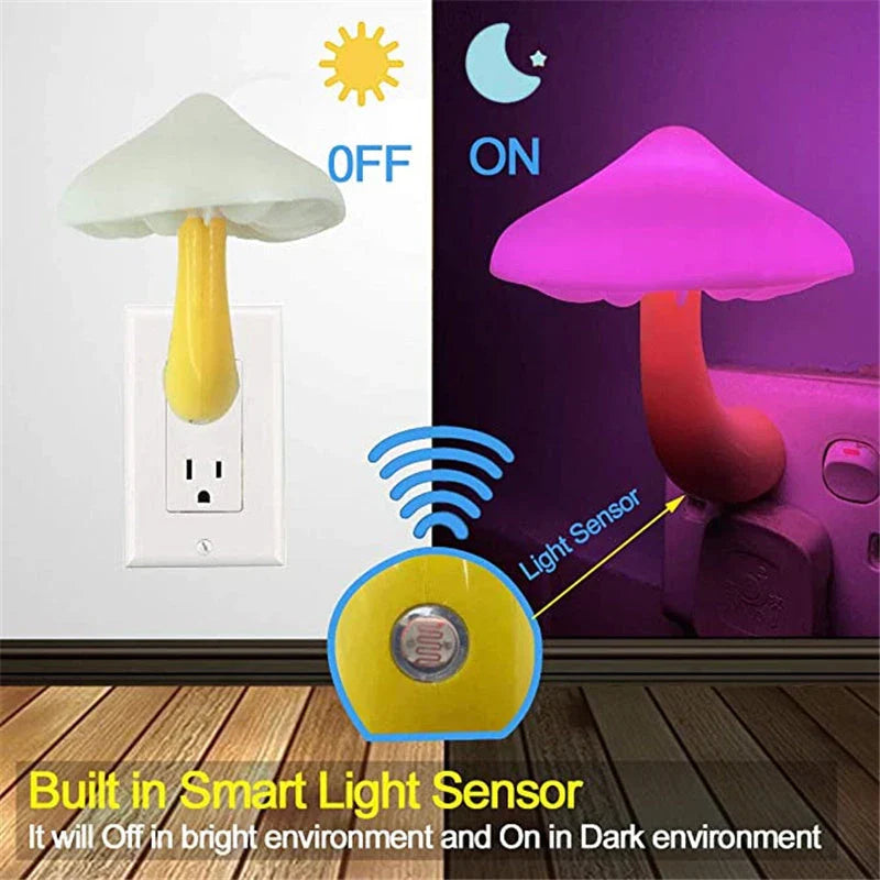 Dimmable mushroom-shaped LED night light with sensor - provides warm white glow for bedroom, nursery, and home decor