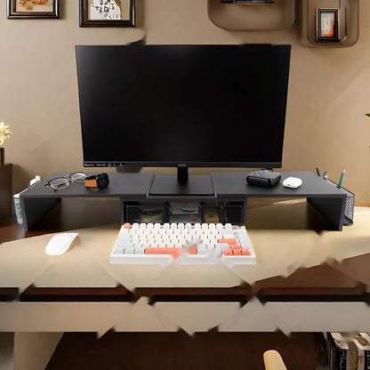 Double-station desktop monitor elevated rack in carbon steel with modern simplicity design