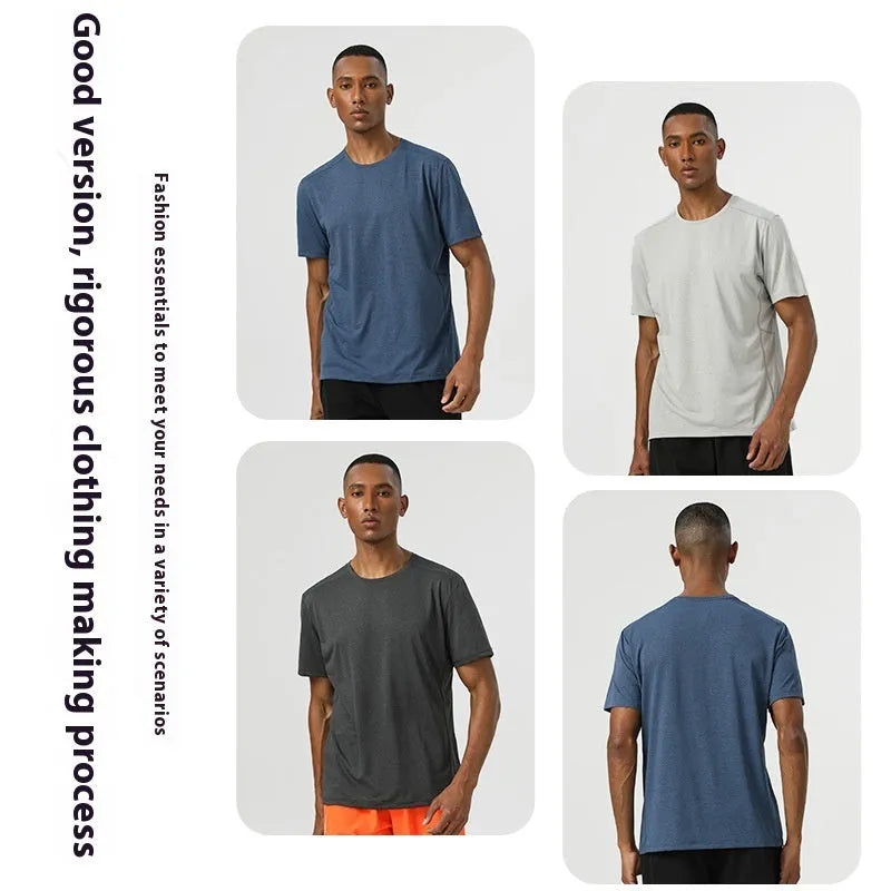 Men's lightweight polyester short sleeve shirt in dark grey with reflective elements for summer sports