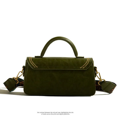 Brown retro-style PU leather women's messenger bag showing front view and organisational compartments.