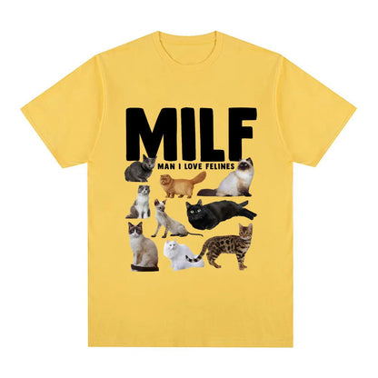 Funny cat lover graphic cotton t-shirt with printed designs in multiple colours