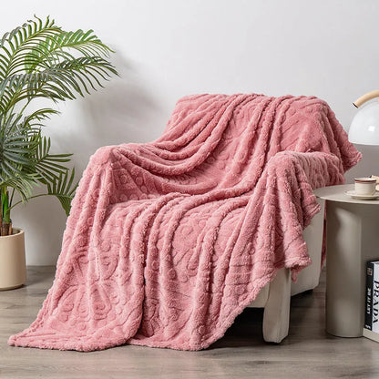 Shu velvet jacquard sofa blanket in solid colour with plant flower patterns showing size options