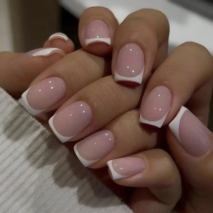 24 white artificial nail tips with black and white plaid pattern design