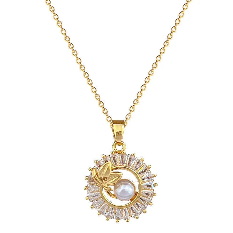 Women's geometric leaves design jewellery set with titanium steel necklace and gold plated stud earrings.