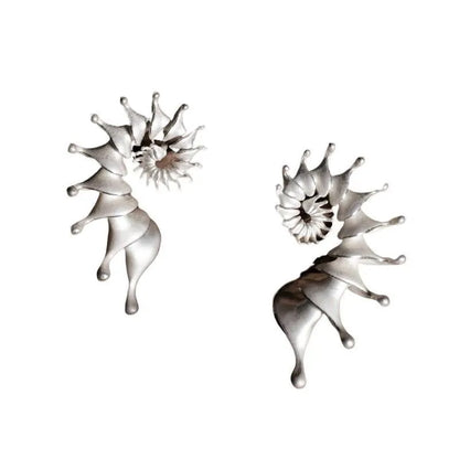 Matte finish conch shell stud earrings with three-dimensional design in alloy metal