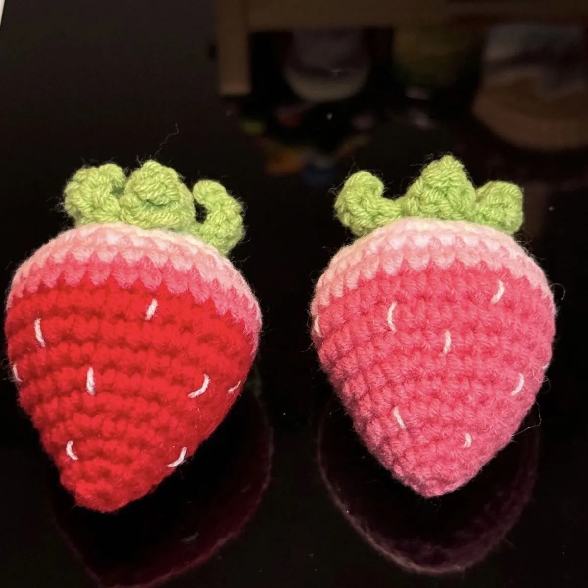 Finished soft plush strawberry pendant keychain in red and pink colour options