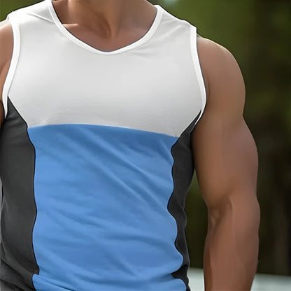 Men's blue cotton-polyester blend sports running vest for fitness and summer athletic wear