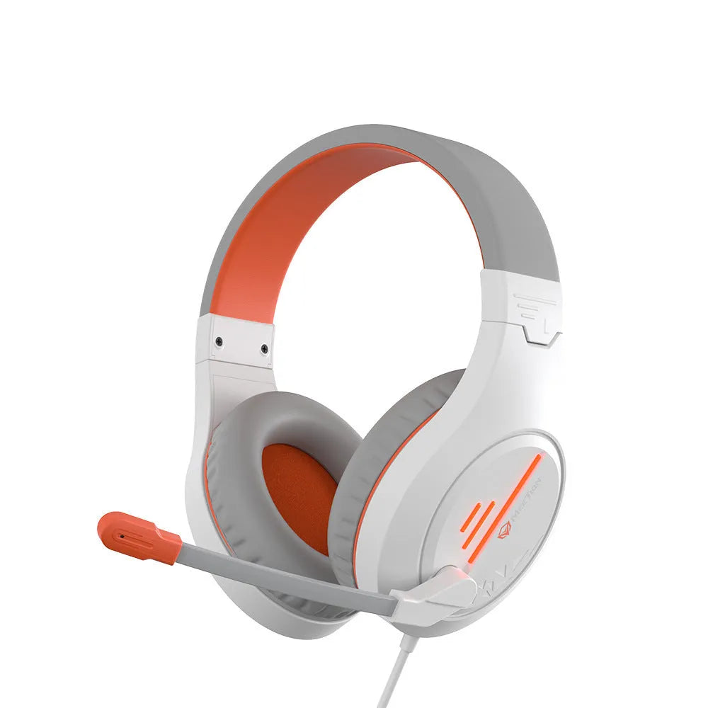 Lightweight wired gaming headset in black orange with adjustable headband and 3.5mm cable