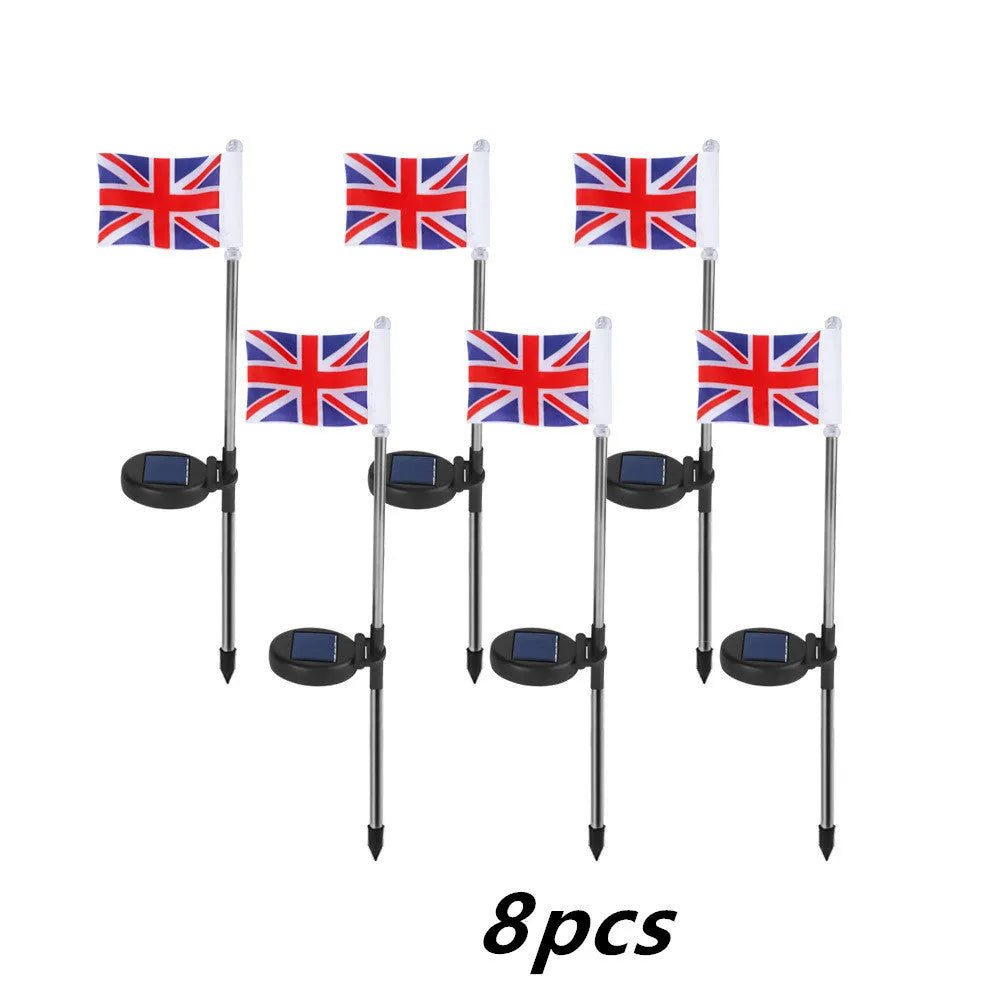 Solar garden flag light with American flag design on stainless steel pole, 34cm tall