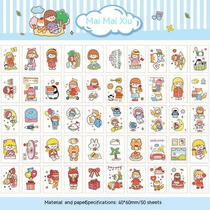 Japanese cartoon character sticker sheet with 50 self-adhesive 40x60mm vinyl decals for notebook decoration