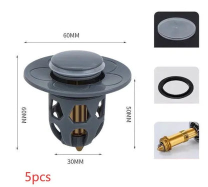 Copper core bouncing washbasin drain plug with universal 1.1-1.5 inch head in metallic finish