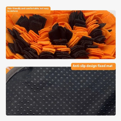 Pumpkin-shaped pet training mat in polar fleece for scent games and slow feeding