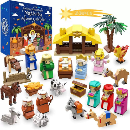 Children's Christmas countdown calendar blind box building block set in a colour box, plastic toy for ages 4-6, ST22 and ST27 options