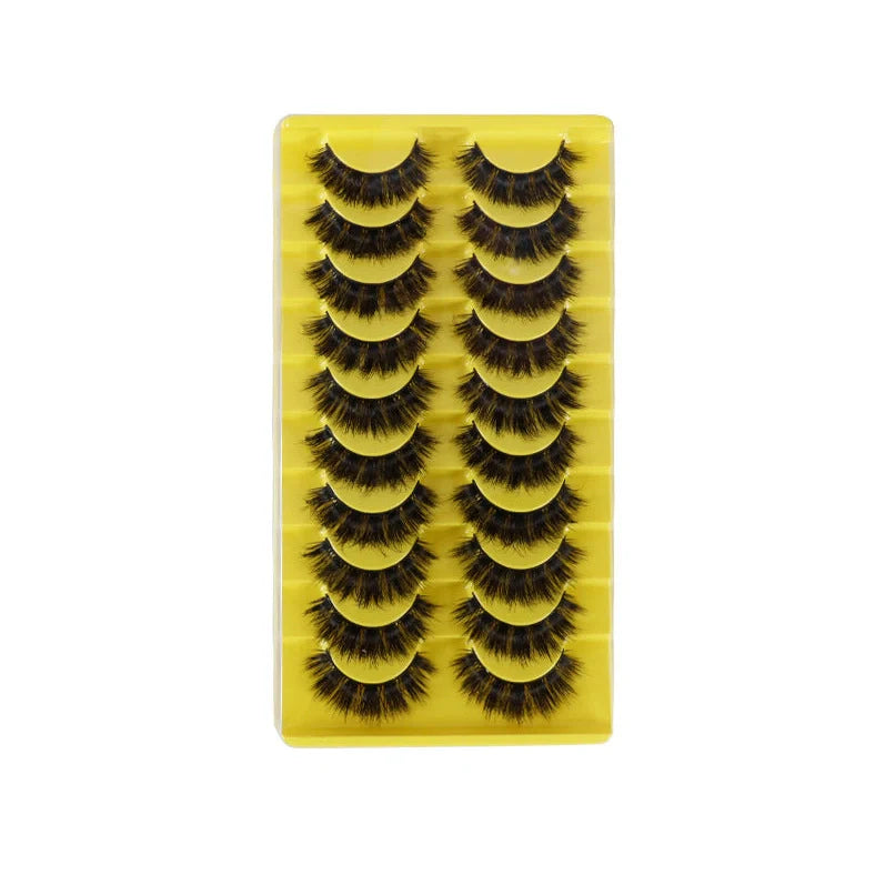 10 pairs of 3D multi-layer false eyelashes showing five different style options with black and transparent stems