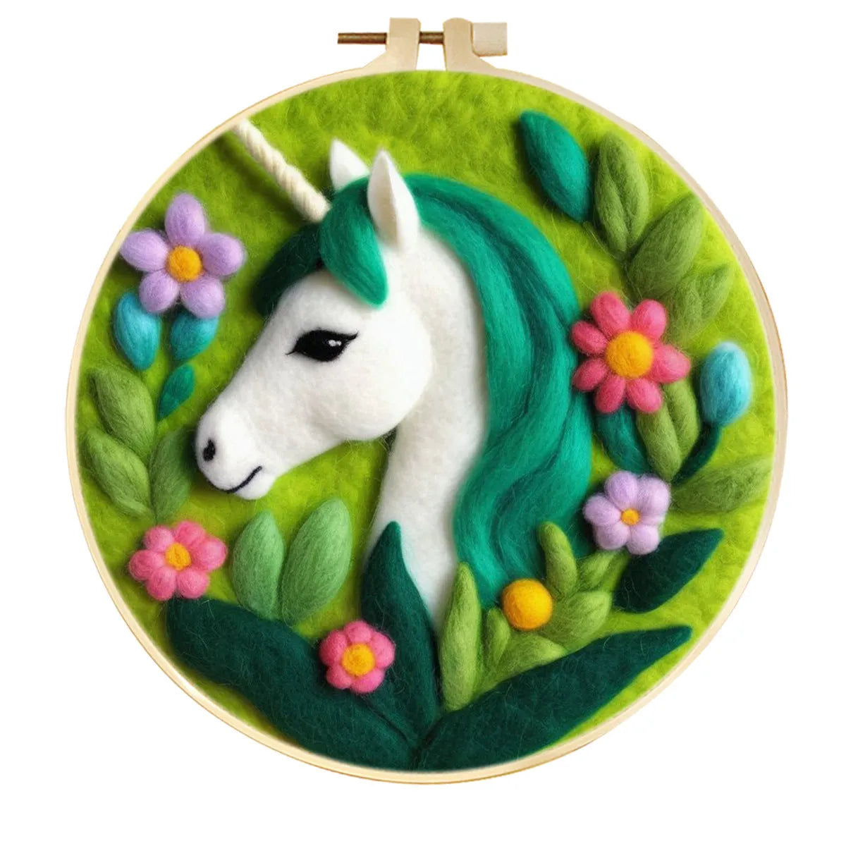 Round three-dimensional embroidery kit with linen fabric, wool felt pieces, and embroidery frame for 20x20 cm blanket painting