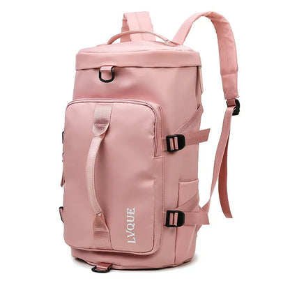 Black waterproof 3-in-1 convertible nylon backpack showing shoe compartment and combination lock.