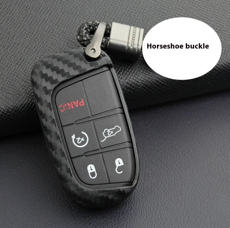 Carbon fibre pattern silicone key case for Dodge Chrysler Fiat remote keys with single bag and buckle options