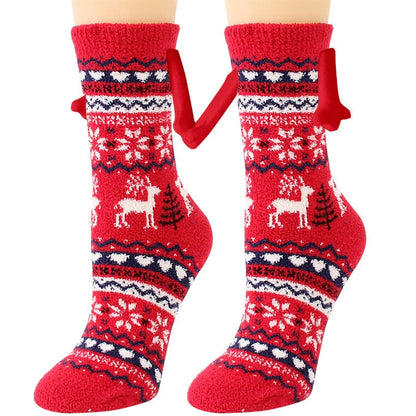 Christmas couple socks with magnetic suction feature for hand holding, in various animal patterns