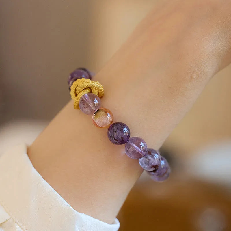 Purple ghost quartz bracelet with 10mm beads in retro unisex style