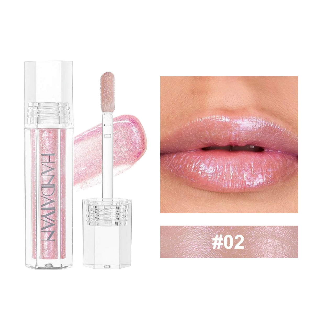 Set of six pearlescent lip lacquer tubes in shades 01 to 06, 1.8ml each.