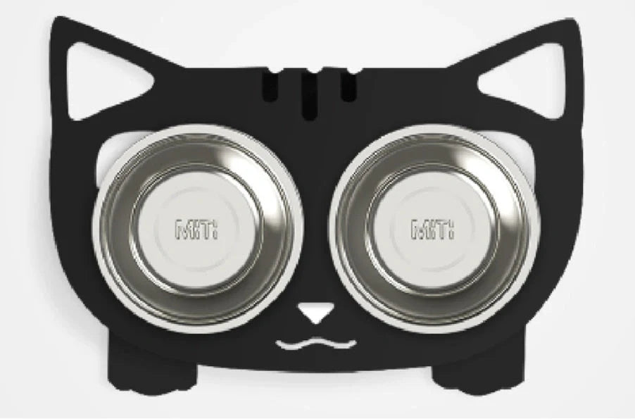 Anti-falling cat dog feeding water bowl in stainless steel with inclined design