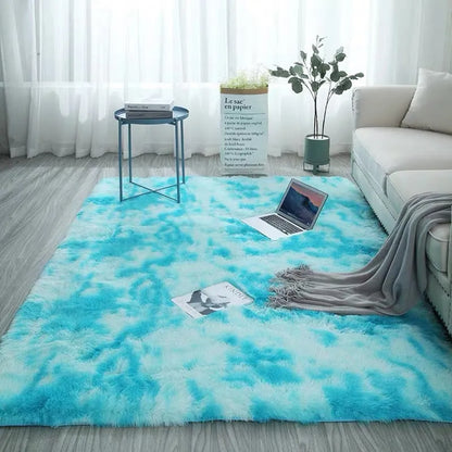 Long pile tie-dyed gradient polyester carpet showing abstract colour transition