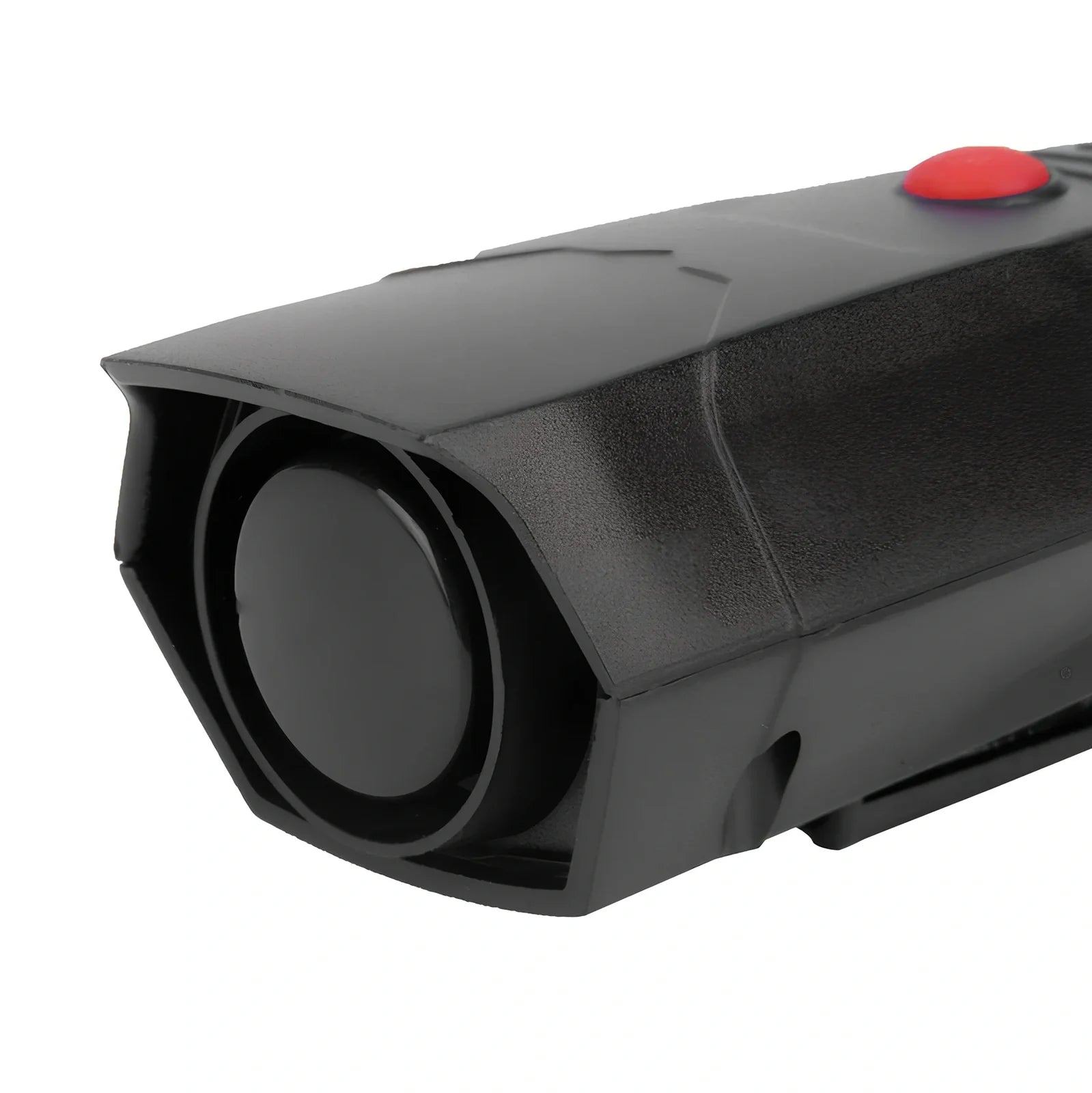 Black bicycle electronic horn measuring 94mm with 110dB sound output for cycling safety