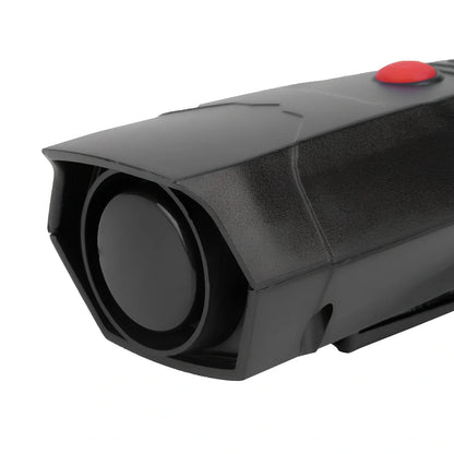Black bicycle electronic horn measuring 94mm with 110dB sound output for cycling safety