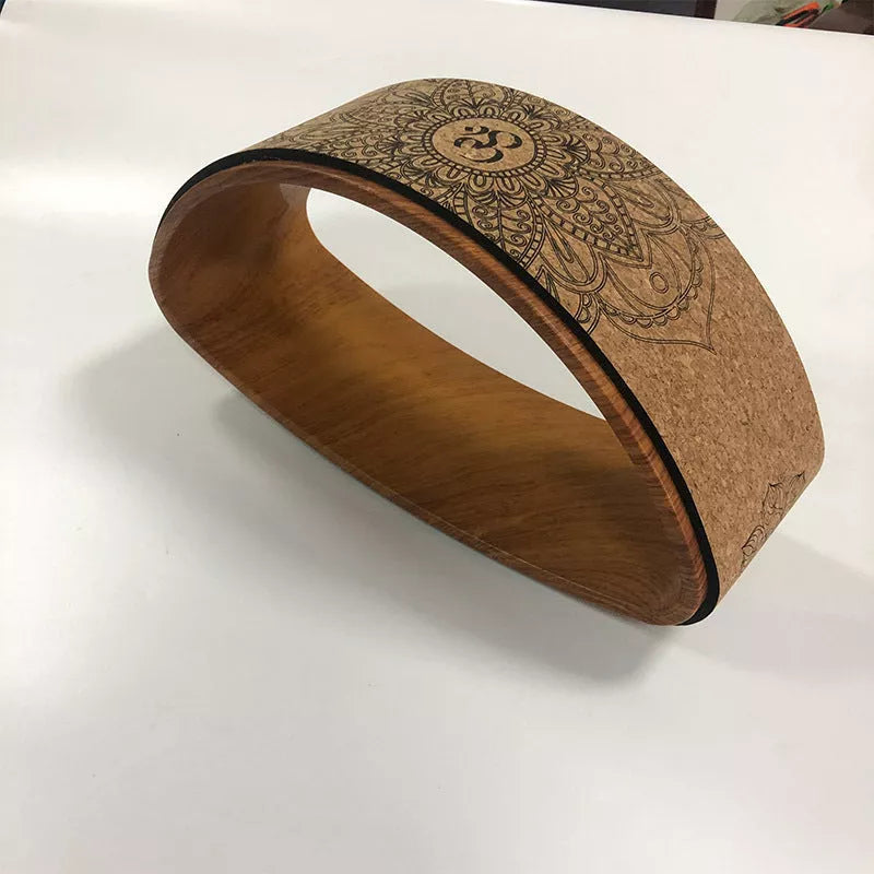 Cork Yoga Wheel Half-round for backbend and core exercises in wood grain and black