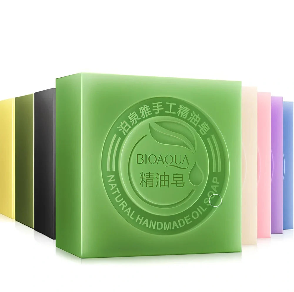 BIOAQUA 100g handmade essential oil soap bar with bamboo charcoal for acne cleansing and olive oil hydration