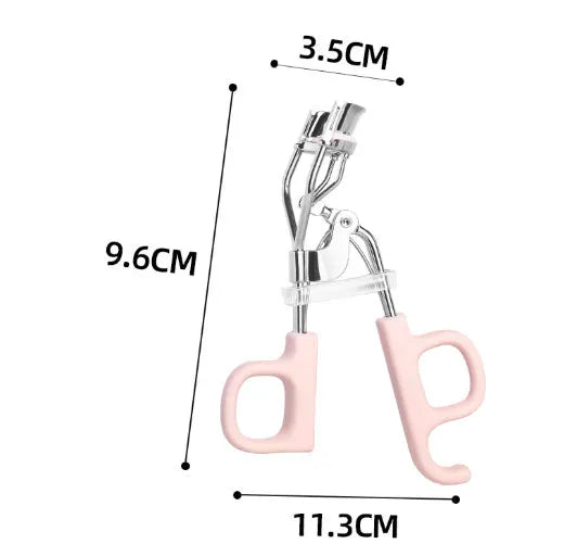 A4 chromium-coated scissor-style eyelash curler with tail design in pink or purple colour options