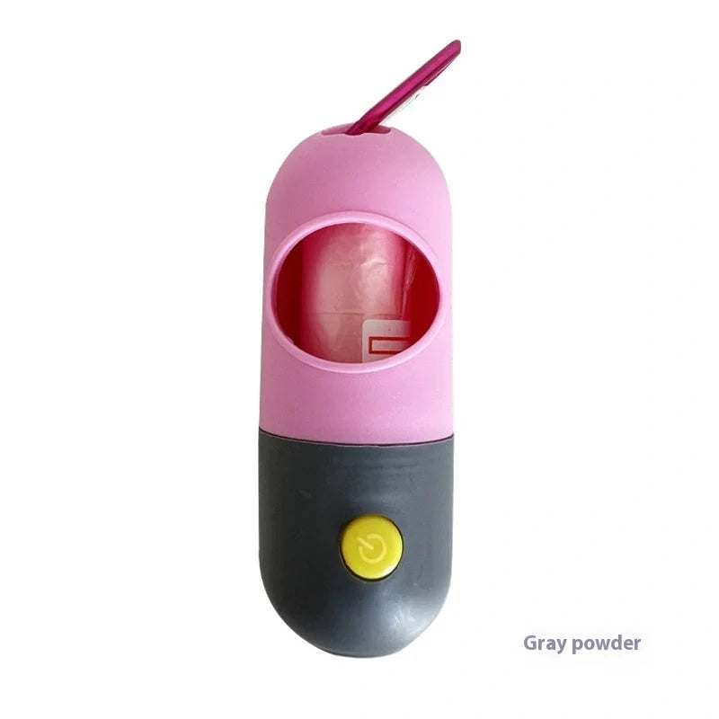 Illuminated pet waste bag dispenser for dogs and cats, available in various stylish colours with or without included garbage bags