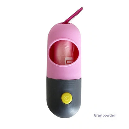 Illuminated pet waste bag dispenser for dogs and cats, available in various stylish colours with or without included garbage bags