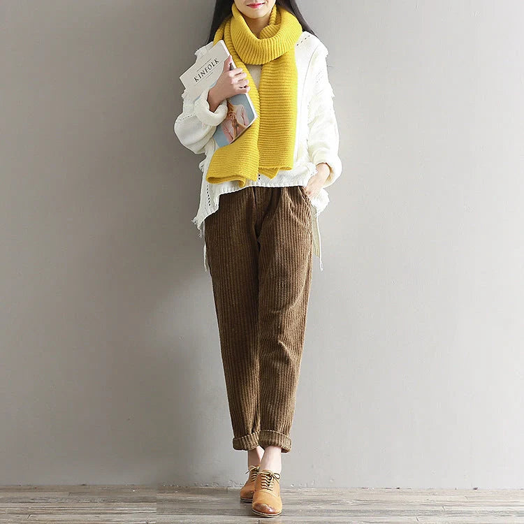 Plus Size Women's Thin Corduroy Trousers for autumn and winter casual wear