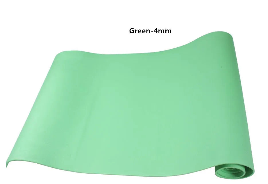 EVA composite fitness and yoga mat in blue, showing its texture and rolled edge next to a storage bag.