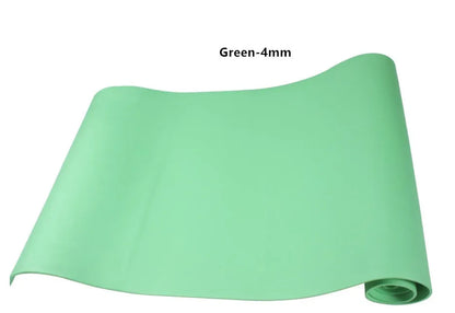 EVA composite fitness and yoga mat in blue, showing its texture and rolled edge next to a storage bag.