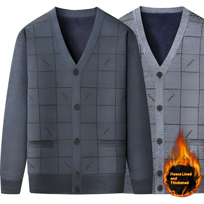 Men's dark grey batwing sleeve cardigan with wool lining shown on a hanger