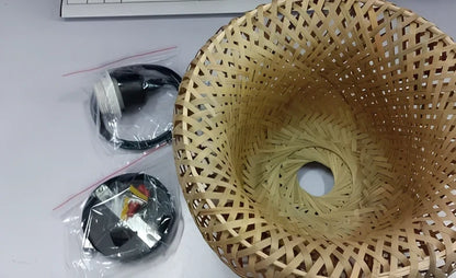 Bamboo woven rattan chandelier, 600mm diameter, adjustable to 1.2m, with single light source for 10-15㎡ illumination