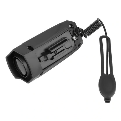 Black bicycle electronic horn measuring 94mm with 110dB sound output for cycling safety