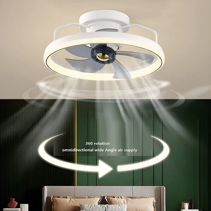 Modern white ceiling fan lamp with integrated light and PC plastic blades.