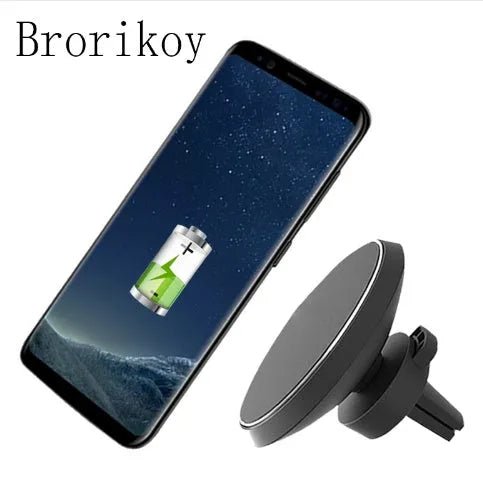 Magnetic car air vent phone holder clamp mount for Qi wireless charging, compatible with iPhone, model W3