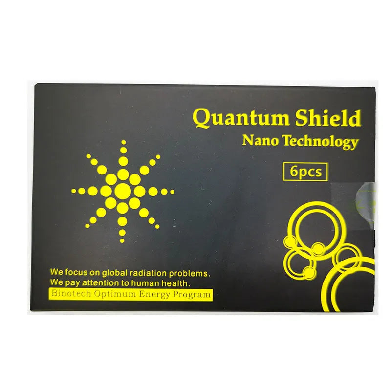 Box containing six gold and silver anti-electromagnetic wave stickers for mobile phones