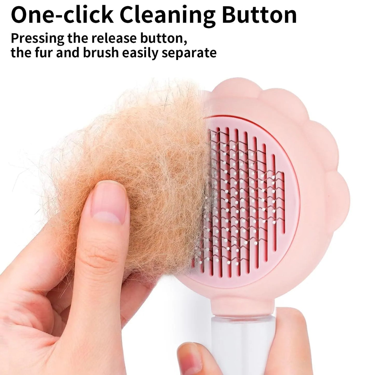 Spray cat brush with grey handle, stainless steel pins, and water spray function for grooming pets