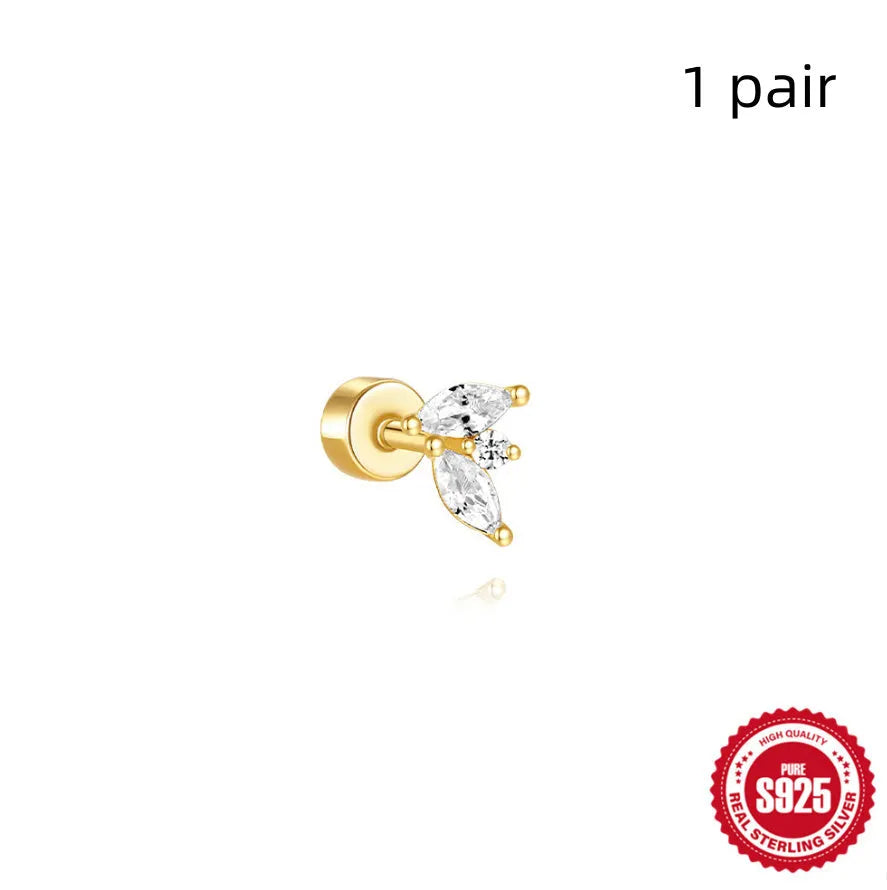 S925 sterling silver flat column thread ear bone stud in a gold plated finish.